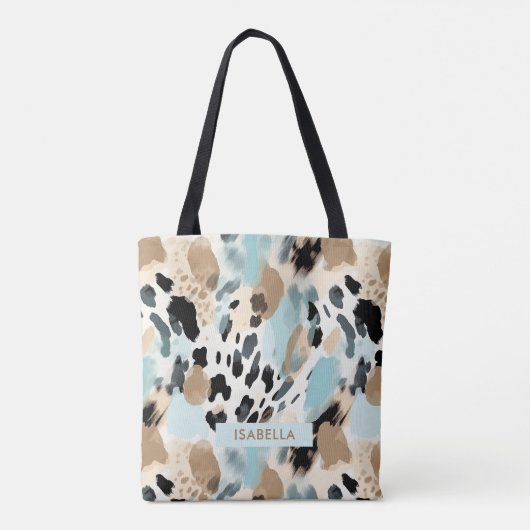 Safari Dieren' Bont Prints Patronen Blauw & Bruin Tote Bag (Achterkant)