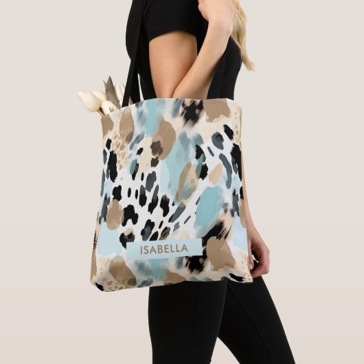 Safari Dieren' Bont Prints Patronen Blauw & Bruin Tote Bag (Dichtbij)