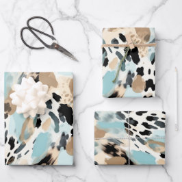Safari Dieren Bont Prints Patronen Blauw en Beige Inpakpapier Vel