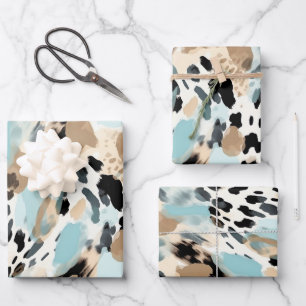Safari Dieren Bont Prints Patronen Blauw en Beige Inpakpapier Vel