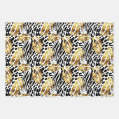 Safari Dieren Bont Prints Patronen Goud en Zwart Inpakpapier Vel (Voorkant 3)