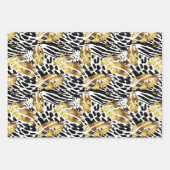 Safari Dieren Bont Prints Patronen Goud en Zwart Inpakpapier Vel (Voorkant)