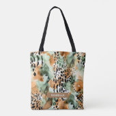 Safari Dieren' Bont Prints Patronen Groen & Bruin Tote Bag (Achterkant)