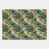 Safari Dieren' Bont Prints Patronen Groen en Goud Inpakpapier Vel (Voorkant 3)