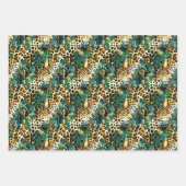 Safari Dieren' Bont Prints Patronen Groen en Goud Inpakpapier Vel (Voorkant 2)