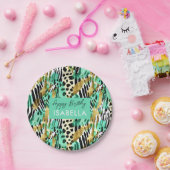 Safari Dieren' Bont Prints Patronen Groen Papieren Bordje (Feest)