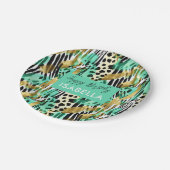 Safari Dieren' Bont Prints Patronen Groen Papieren Bordje (Gekanteld)