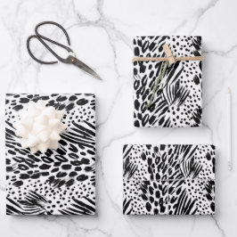 Safari Dieren' Bont Prints Patronen Zwart & Wit Inpakpapier Vel