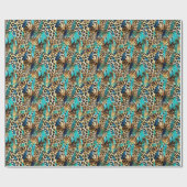 Safari Dieren' Bont Prints Patroon Blauwgroen Blau Cadeaupapier (Vlak)