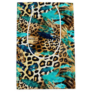 Safari Dieren' Bont Prints Patroon Blauwgroen Blau Medium Cadeauzakje