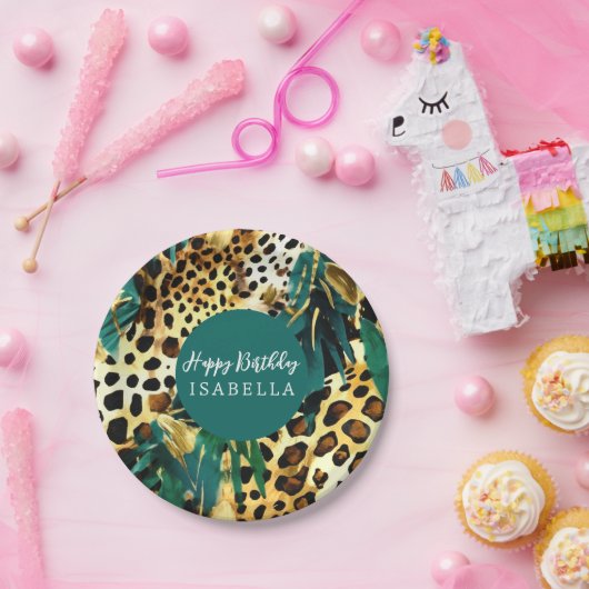 Safari Dieren Bont Prints Patroon Boho Bold Groen Papieren Bordje (Feest)