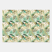 Safari Dieren' Bont Prints Patroon Groen en Goud Inpakpapier Vel (Voorkant 3)