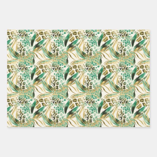 Safari Dieren' Bont Prints Patroon Groen en Goud Inpakpapier Vel (Voorkant 2)