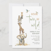 Safari Dieren "Born Two Be Wild" Kinderen Verjaard Kaart (Voorkant)