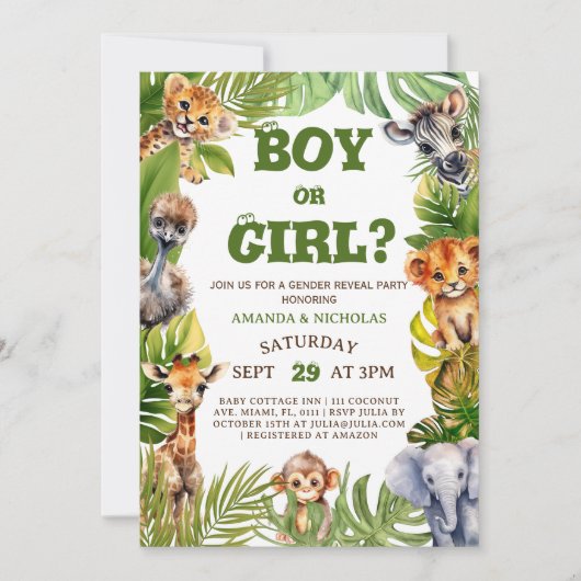 Safari Dieren Botanische Geslacht onthullen Kaart (Voorkant)