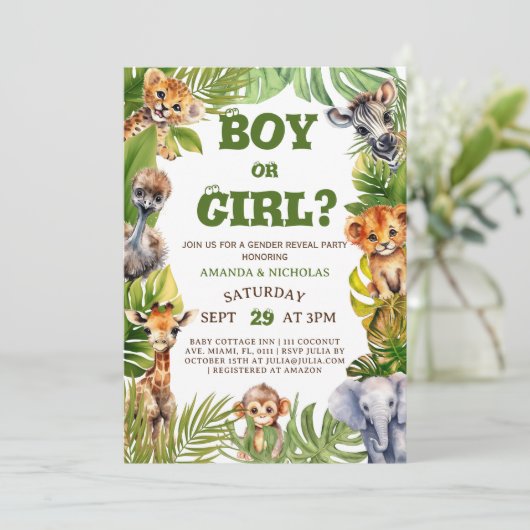 Safari Dieren Botanische Geslacht onthullen Kaart (Staand voorkant)