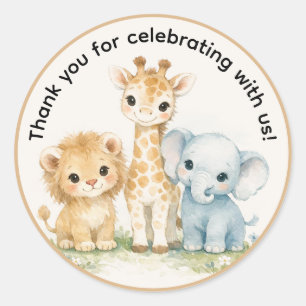 Safari Dieren Bruin Blauw Boho Dank Je Ronde Sticker