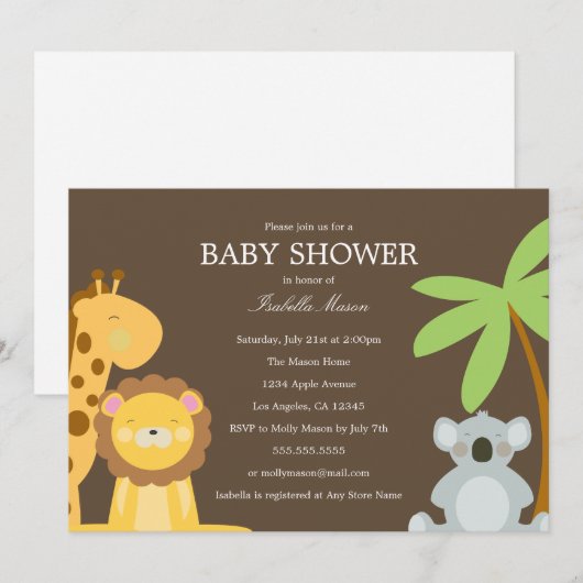 Safari Dieren | Bruin Kaart (Voorkant / Achterkant)