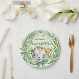 Safari Dieren Cute Bow Baby Shower Papieren Bordje