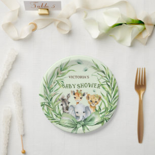 Safari Dieren Cute Bow Baby Shower Papieren Bordje