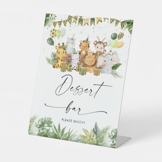 Safari Dieren Dessert Bar Teken Reclamebord Met Voetstuk (Voorkant)