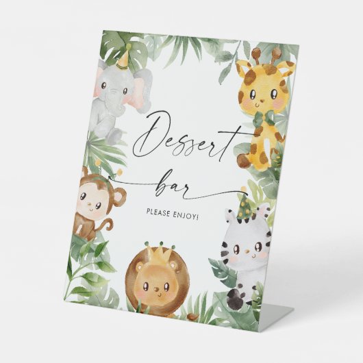 Safari Dieren Dessert Bar Teken Reclamebord Met Voetstuk (Voorkant)