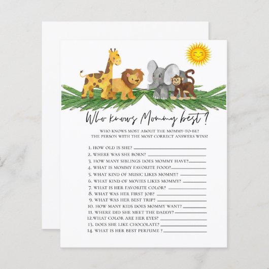 Safari Dieren die het Baby shower van mama kennen (Voorkant / Achterkant)