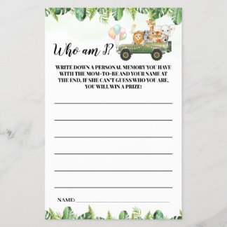 Safari Dieren die ik Baby shower Game Kaart ben