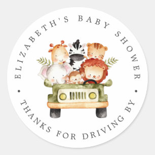 Safari Dieren   Drive-by Baby shower Bedankt Ronde Sticker