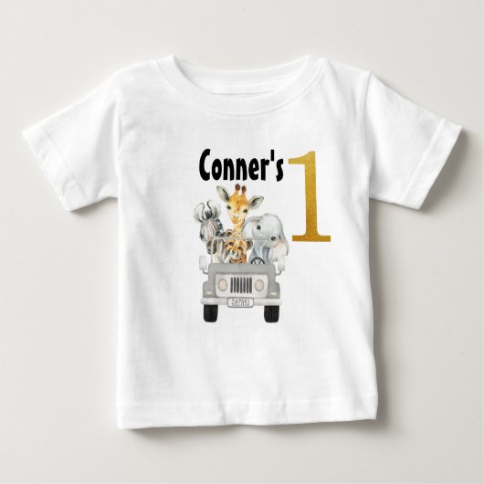 Safari Dieren Eerste Verjaardag T-shirt (Voorkant)