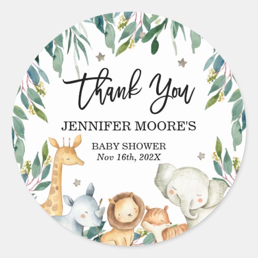 Safari Dieren en bladeren Baby shower Sticker (Voorkant)