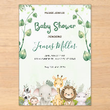 Safari Dieren Eucalyptus Baby Shower Uitnodiging