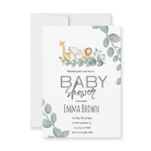 Safari Dieren Eucalyptus Baby Shower Uitnodiging
