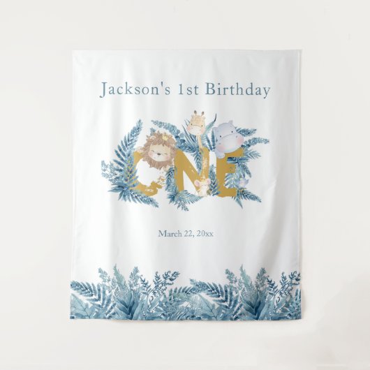 Safari Dieren Exotische Aangepaste Jongen Eerste V Wandkleed (Voorkant)