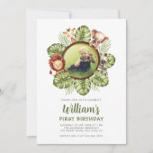 Safari Dieren Foto Oerwoud Greenery 1e verjaardag Kaart (Voorkant)