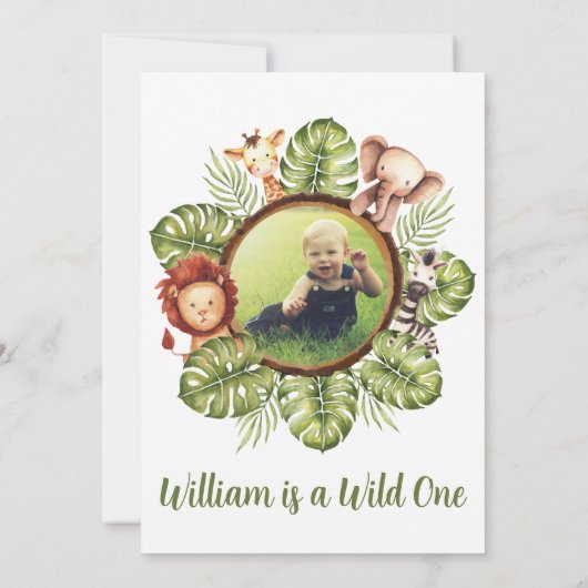 Safari Dieren Foto Oerwoud Greenery 1e verjaardag Kaart (Achterkant)