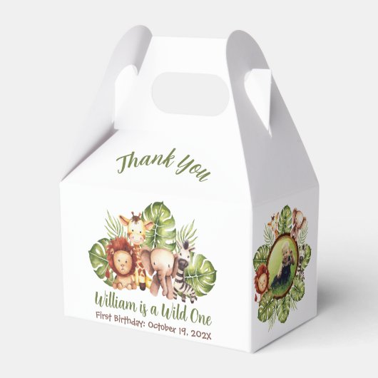 Safari Dieren Foto Wild One Oerwoud Leaves Script Bedankdoosjes (Voorkant Zijde)