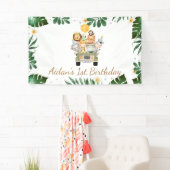 Safari Dieren Gele Ballon Verjaardagsbanner Spandoek (Insitu)