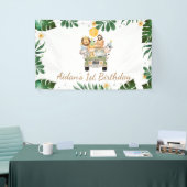 Safari Dieren Gele Ballon Verjaardagsbanner Spandoek (Beurs)