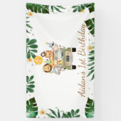 Safari Dieren Gele Ballon Verjaardagsbanner Spandoek (Verticaal)