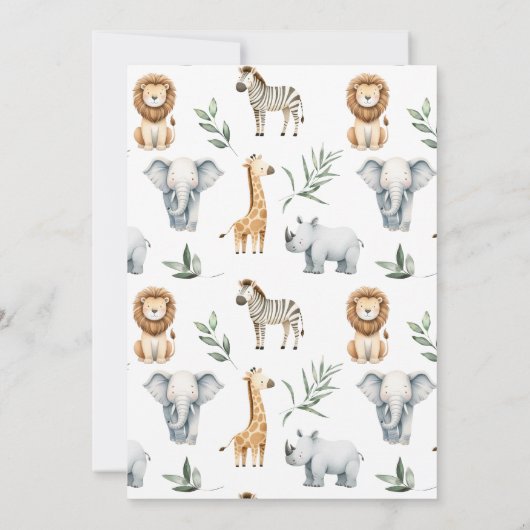 Safari Dieren Genderneutraal Baby shower Kaart (Achterkant)