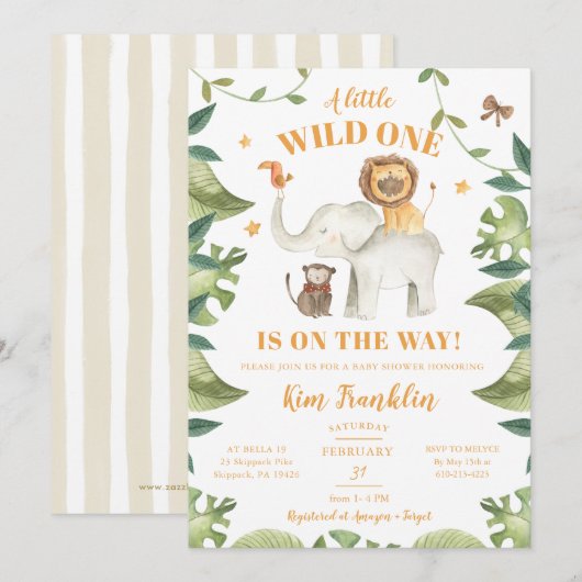 Safari Dieren Genderneutraal Baby shower Kaart (Voorkant / Achterkant)