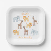 Safari dieren gepersonaliseerd 1e verjaardagsfeest papieren bordje (Voorkant)