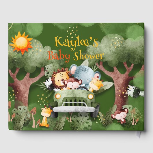 Safari Dieren Gepersonaliseerd Baby shower Gastenboek (Achterkant)