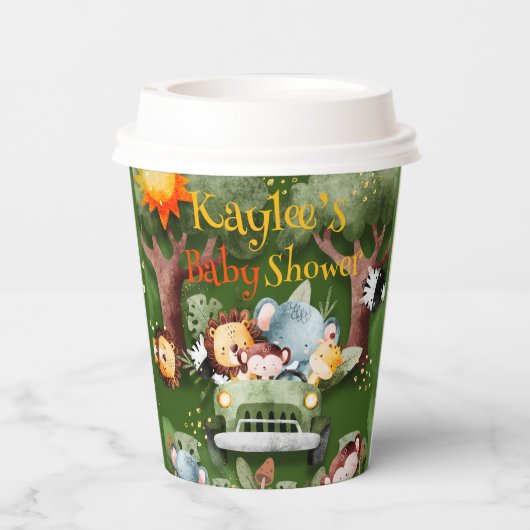 Safari Dieren Gepersonaliseerd Baby shower Papieren Bekers (Achterkant)