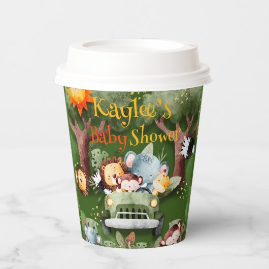 Safari Dieren Gepersonaliseerd Baby shower Papieren Bekers (Voorkant)