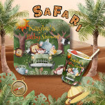 Safari Dieren Gepersonaliseerd Baby shower Papieren Bordje<br><div class="desc">Cute safari dieren die in een vrachtwagen rijden. Diepe groene kleuren,  sinaasappels met goudspatten maken dit baby shower op maat van het  bord. 100% klanttevredenheid met "Zazzle"</div>
