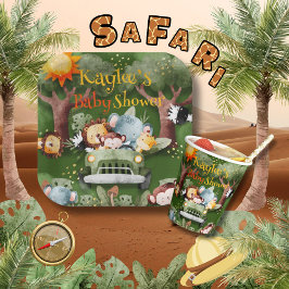 Safari Dieren Gepersonaliseerd Baby shower Papieren Bordje