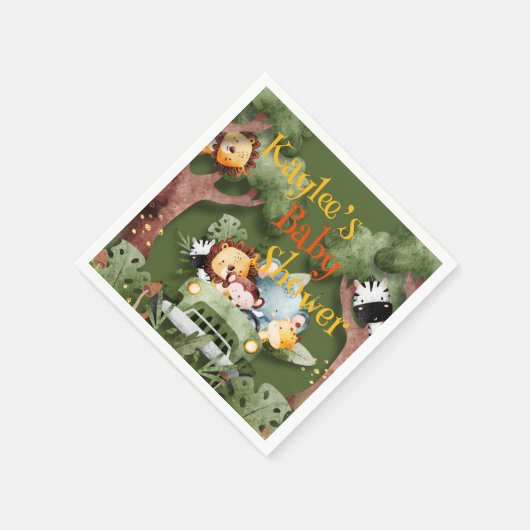 Safari Dieren Gepersonaliseerd Baby shower Servet (Hoek)