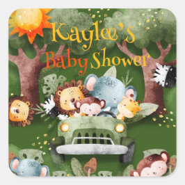 Safari Dieren Gepersonaliseerd Baby shower Vierkante Sticker